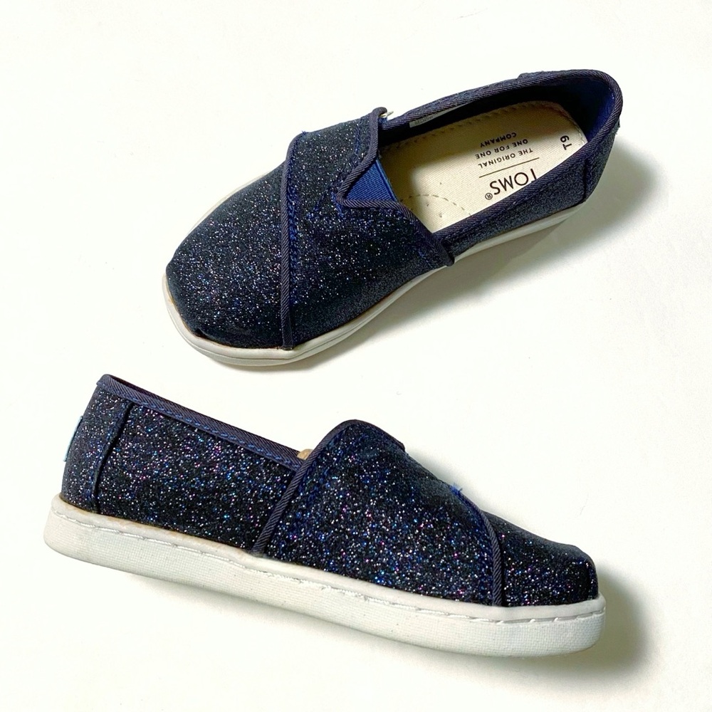 TOMS NAVY BLUE MIDNIGHT SPARKLE GLITTER TINY ALPARGATAS SHOES